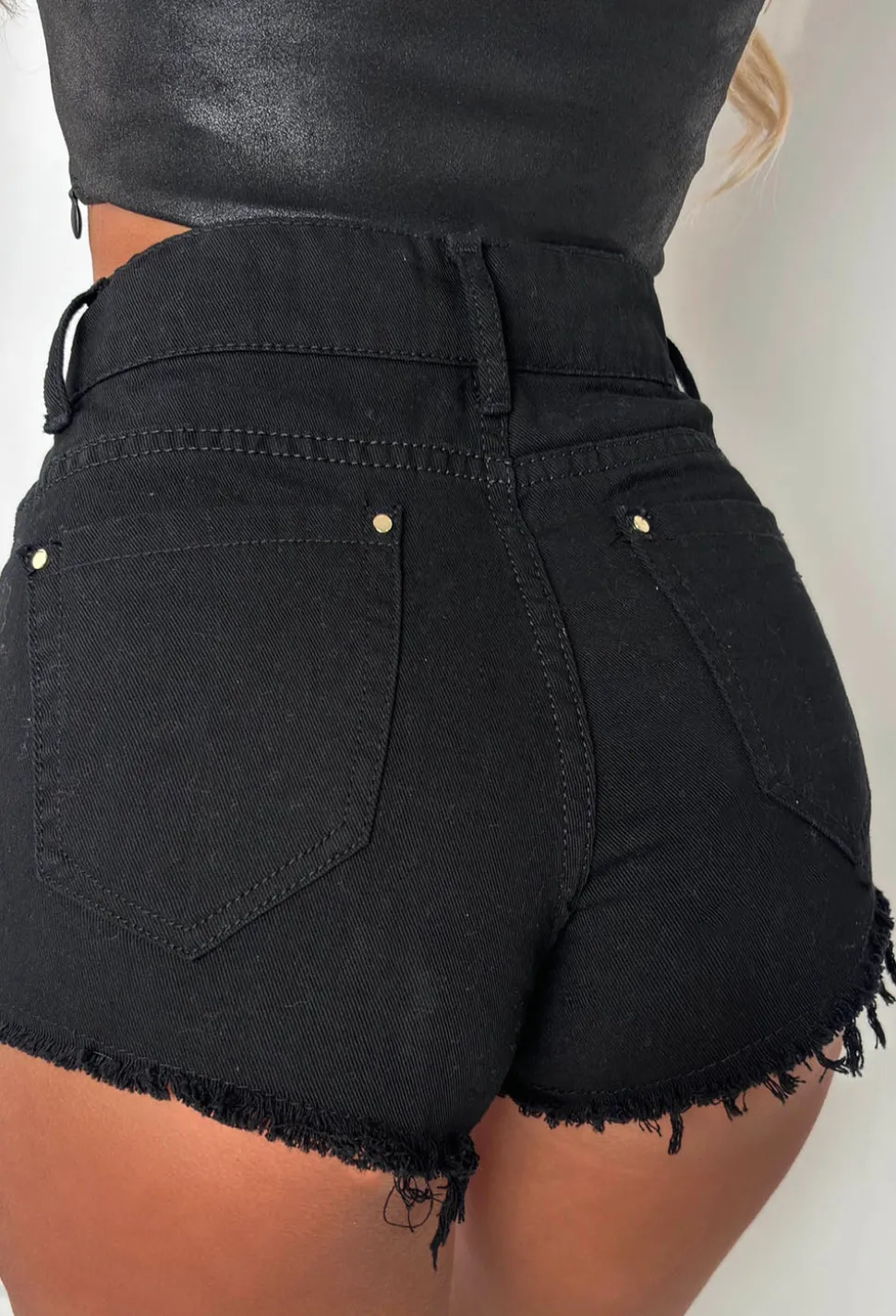 Your Honey Black Stretch Raw Edge Distressed Denim Shorts