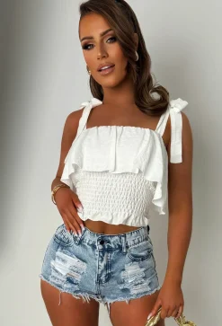 Your Honey Light Wash Stretch Raw Edge Distressed Denim Shorts