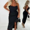 Your Secret Black Lace Up Midi Dress