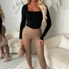 Zipped In Beige Faux Leather Zip Front Leggings